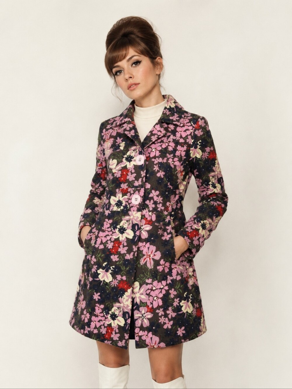 Tara Jarmon X Target Trench Coat Pink Two Button Floral Print Mod Pockets Sz XS